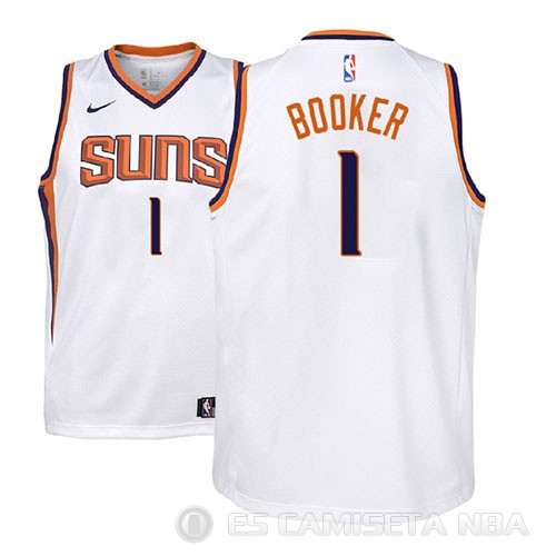 Camiseta Devin Booker #1 Phoenix Suns Nino 2017-18 Blanco - Haga un click en la imagen para cerrar